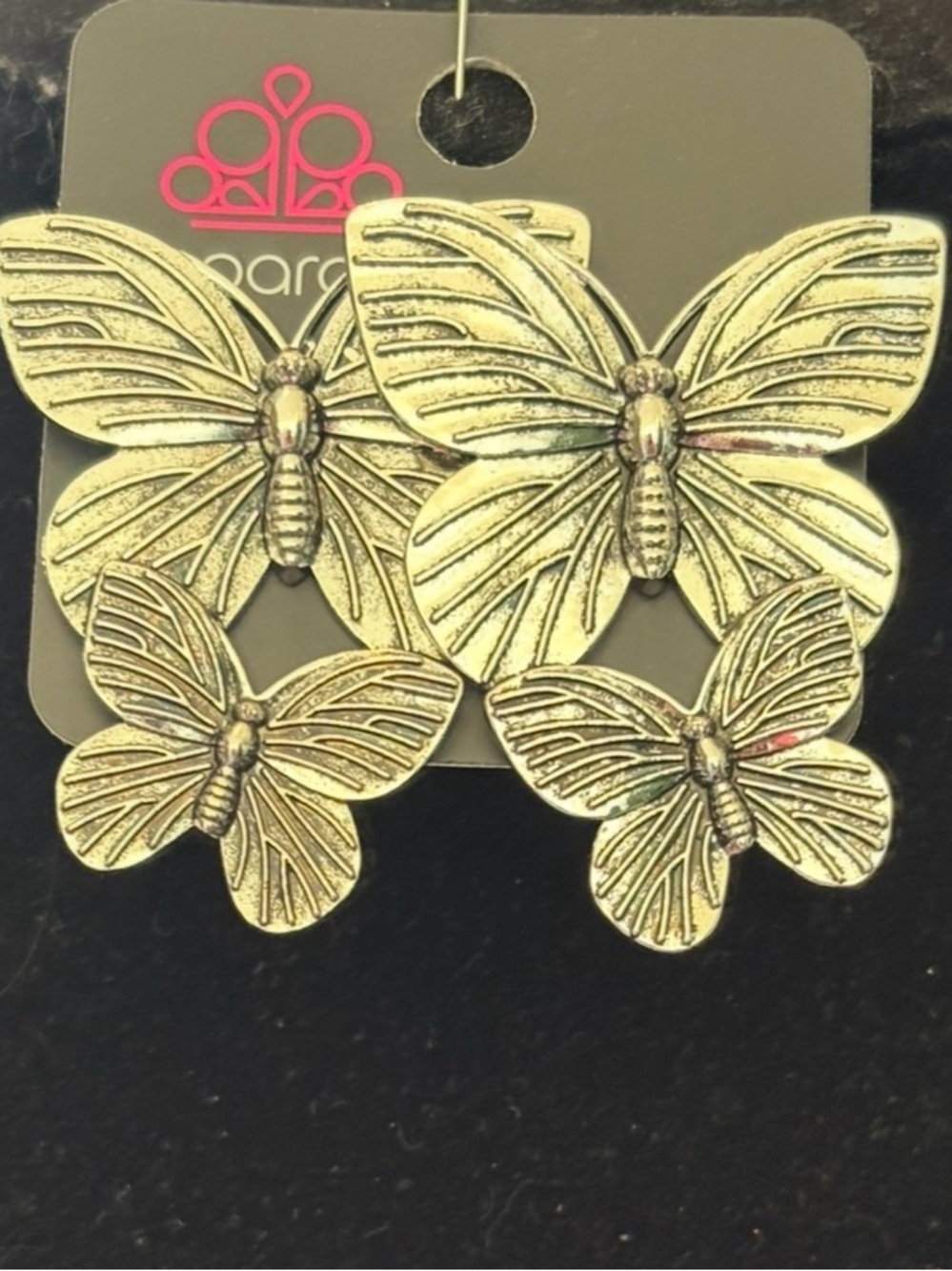paparazzi Antiqued silver Butterfly Double-Dangle Earrings